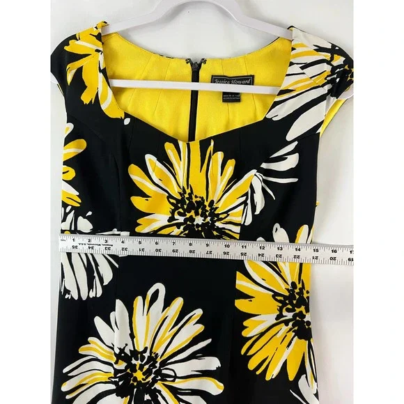 Jessica Howard Sleeveless Dress Size 8 Black Yellow Floral Print Back Zipper - Picture 5 of 8